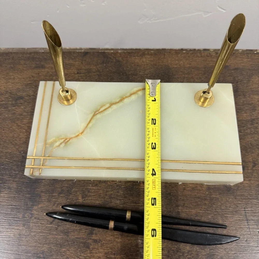 Sheaffer‎ Vintage Green Marble Double Ball Pen Pen Desk Set Made In Pakistan